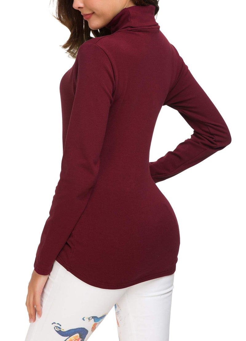 EXCHIC Women's Long Sleeve Turtleneck Sweater Slim Fitted Knitted Pullover Sweater Tops (Wine Red, Medium) - Image 3